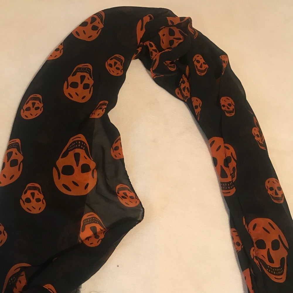 black and orange skull scarf